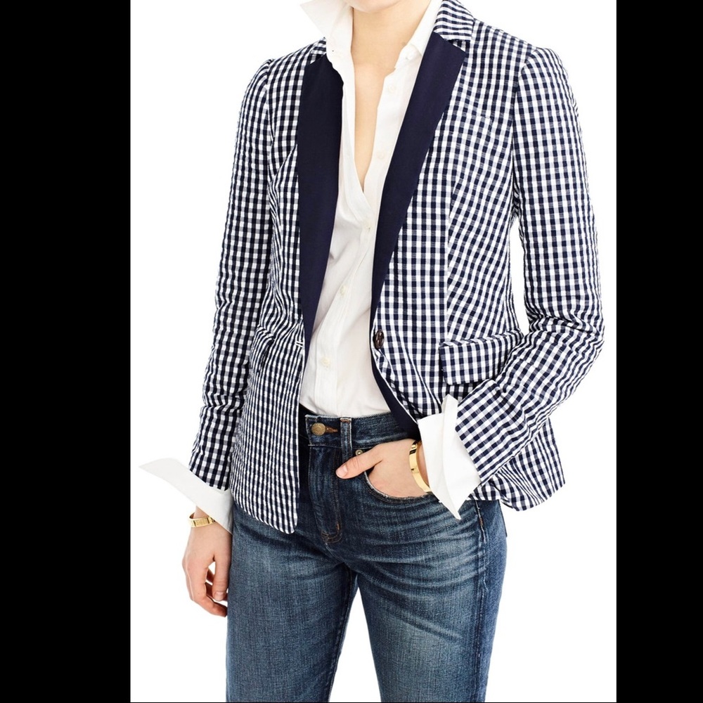 J. Crew puckered gingham blazer. NWOT